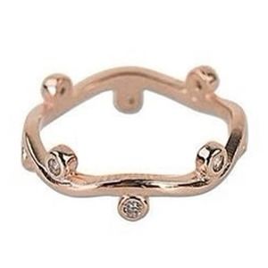 Sheila Fajl Alice Wavy Rose Gold Plated Ring with Clear CZ Accents Size 7.5 NEW